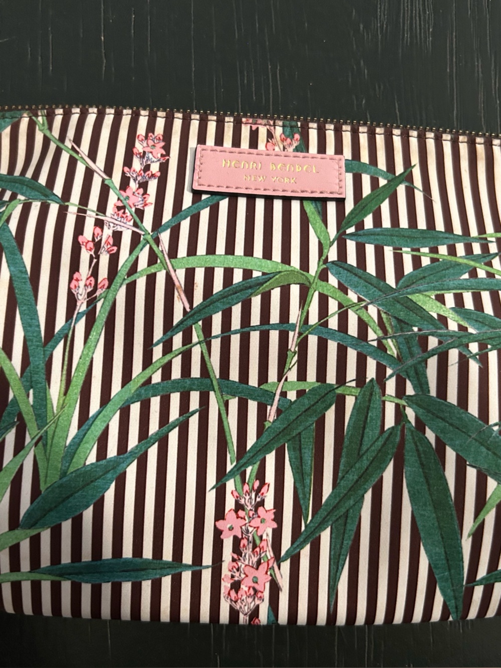 Henri Bendel Floral Stripe Cosmetic Pouch - Pink, Green & Brown